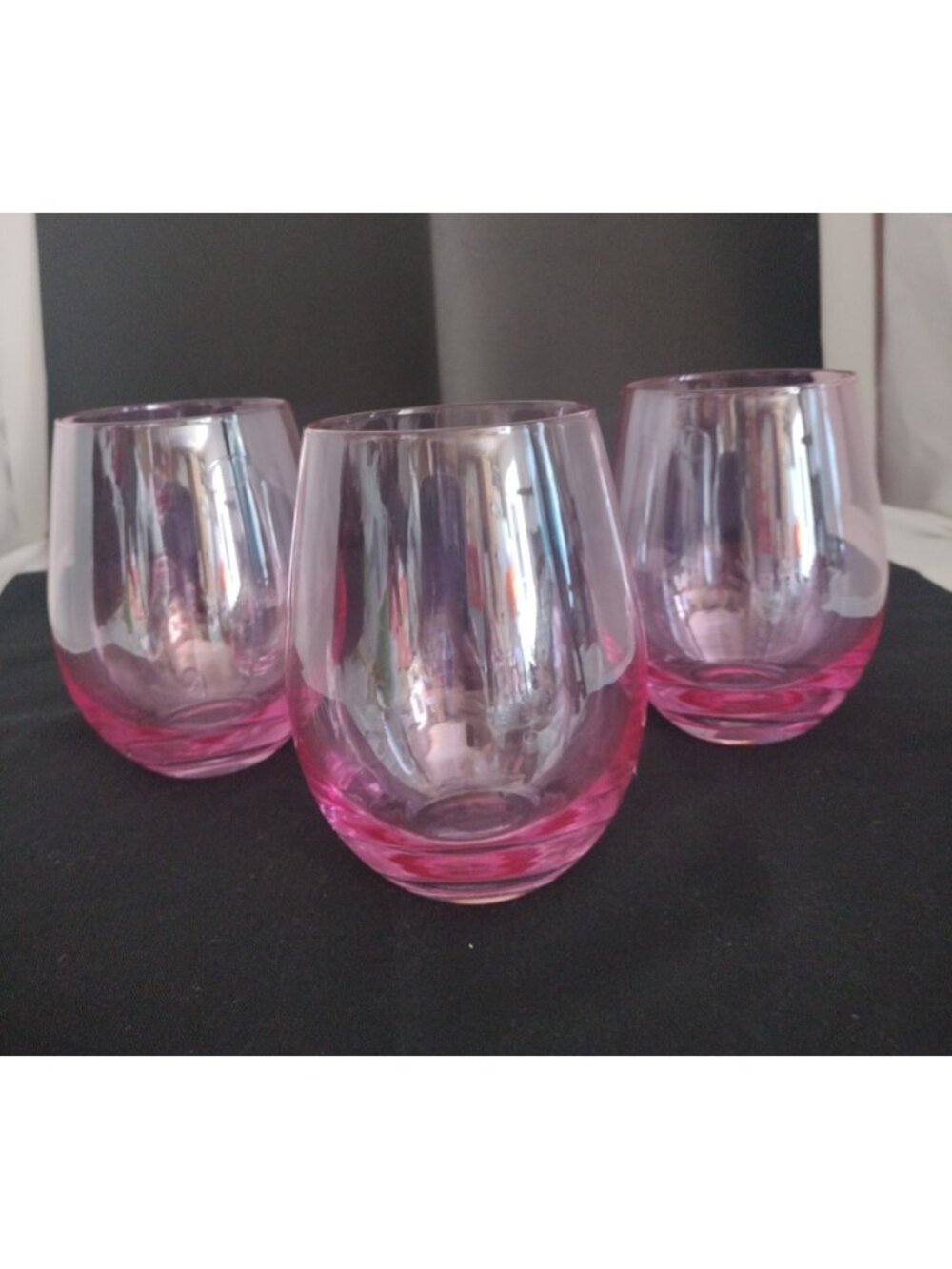 Lot Of 3 Iridescent Pink Stemless Wine Glasses 4"5x3"5 New